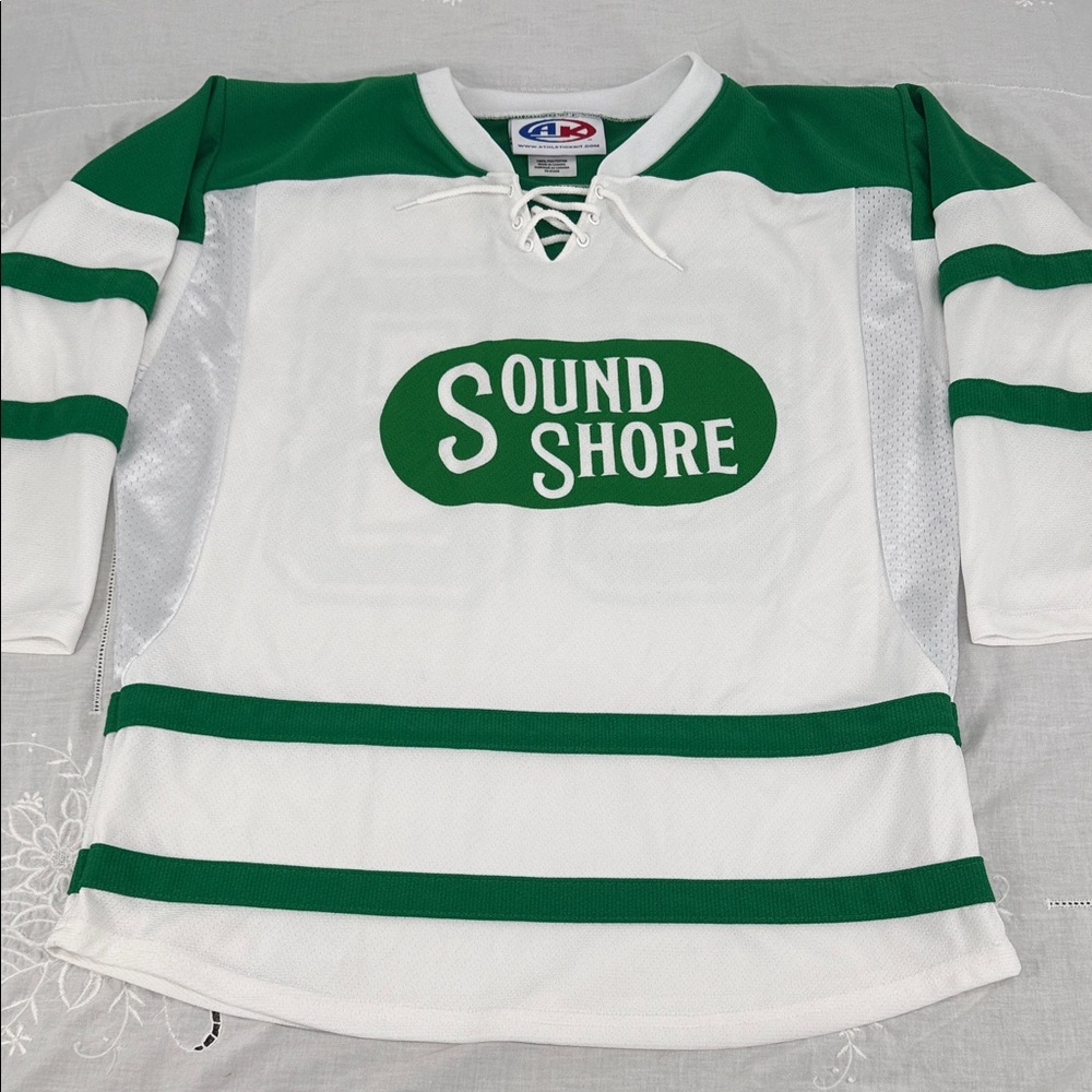 Athletic Knit Sound Shore Select Jersey Youth XL Green White Hockey Shirt Top